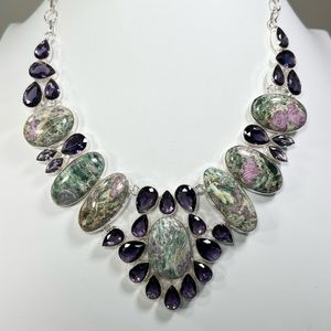 Ruby Zoisite Amethyst 925 Large Gemstone Necklace ONLY